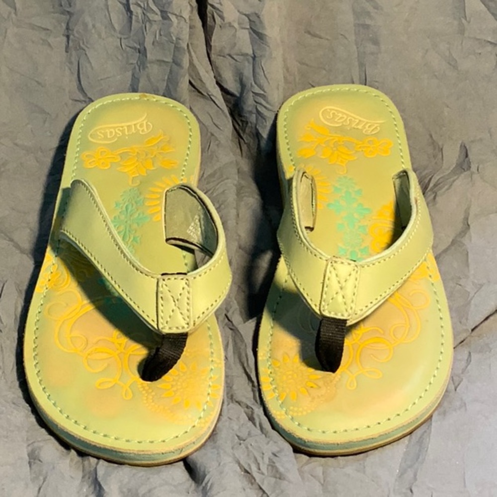 Brisas SASSAFRASS Size 9 Sage Green Leather Toe Post Sandals Thong Flip Flops